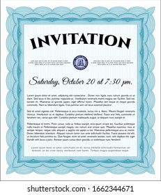 Light blue Vintage invitation template. With background. Sophisticated design. Customizable, Easy to edit and change colors. 