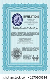 Light blue Vintage invitation template. Money Pattern. Customizable, Easy to edit and change colors. With quality background. 