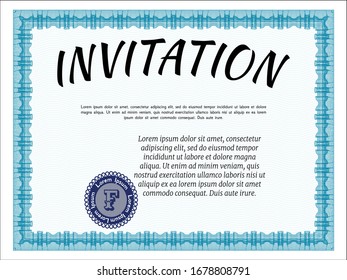 Light blue Vintage invitation template. Retro design. With linear background. Vector illustration. 