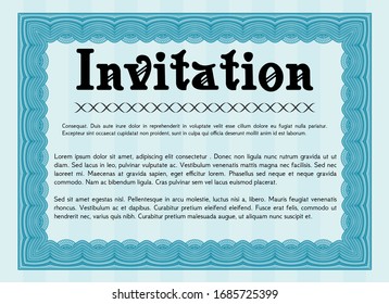 Light blue Vintage invitation template. Lovely design. Complex background. Detailed. 