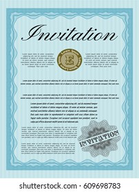 Light blue Vintage invitation template. Easy to print. Money Pattern design. Vector illustration. 