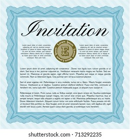 Light blue Vintage invitation template. With linear background. Sophisticated design. Vector illustration. 