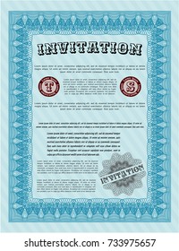 Light blue Vintage invitation template. With complex linear background. Artistry design. Customizable, Easy to edit and change colors. 