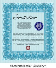 Light blue Vintage invitation template. Customizable, Easy to edit and change colors. With background. Money Pattern design. 