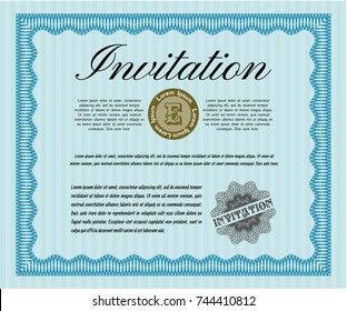 Light blue Vintage invitation template. Detailed. With great quality guilloche pattern. Superior design. 