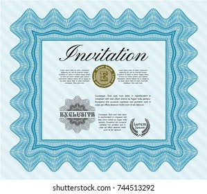 Light blue Vintage invitation template. Money style design. Vector illustration. Easy to print. 