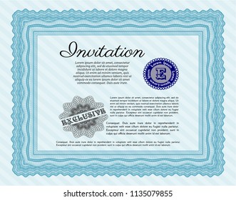 Light blue Vintage invitation. Vector illustration. With background. Money design. 