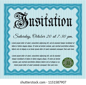 Light blue Vintage invitation. Vector illustration. Complex background. Good design. 