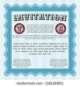 Light blue Vintage invitation. Vector illustration. With complex linear background. Nice design. 