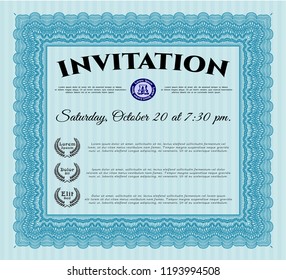 Light blue Vintage invitation. Vector illustration. With complex linear background. Retro design. 