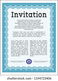 Light blue Vintage invitation. Vector illustration. With linear background. Money Pattern. 