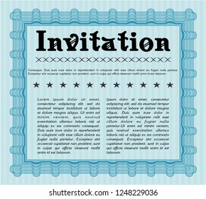 Light blue Vintage invitation. Vector illustration. With great quality guilloche pattern. Elegant design. 
