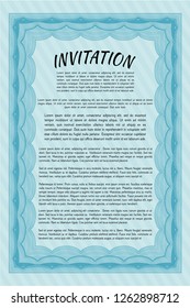 Light blue Vintage invitation. Vector illustration. Complex background. Superior design. 