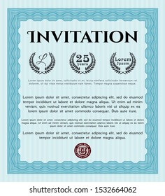 Light blue Vintage invitation. Vector illustration. With guilloche pattern. Money style design. 