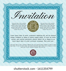 Light blue Vintage invitation. Vector illustration. With complex background. Superior design. 