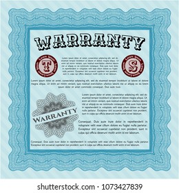  Light blue Vintage Warranty Certificate template. With complex linear background. Cordial design. Customizable, Easy to edit and change colors. 