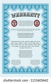 Light blue Vintage Warranty Certificate template. With complex background. Detailed. Modern design. 