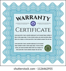 Light blue Vintage Warranty Certificate template. Sophisticated design. With background. Vector illustration. 