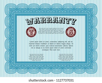 Light blue Vintage Warranty Certificate template. Detailed. Complex background. Perfect design. 