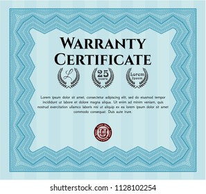 Light blue Vintage Warranty Certificate template. With complex background. Perfect design. Detailed. 