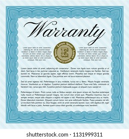Light blue Vintage Warranty Certificate template. Money Pattern. Easy to print. Customizable, Easy to edit and change colors. 