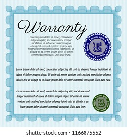 Light blue Vintage Warranty Certificate template. Customizable, Easy to edit and change colors. With quality background. Excellent design. 