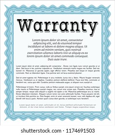 Light blue Vintage Warranty Certificate template. Printer friendly. Beauty design. Detailed. 