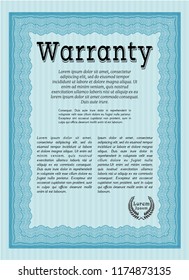 Light blue Vintage Warranty Certificate template. Detailed. With linear background. Perfect design. 