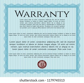 Light blue Vintage Warranty Certificate template. Customizable, Easy to edit and change colors. With complex linear background. Elegant design. 