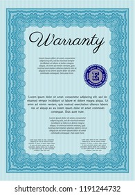 Light blue Vintage Warranty Certificate template. Printer friendly. Good design. Detailed. 