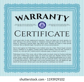 Light blue Vintage Warranty Certificate template. Money design. With complex linear background. Vector illustration. 