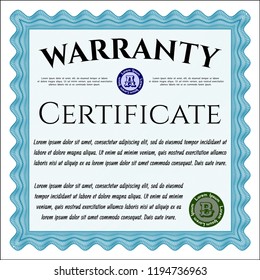 Light blue Vintage Warranty Certificate template. Beauty design. Detailed. With background. 