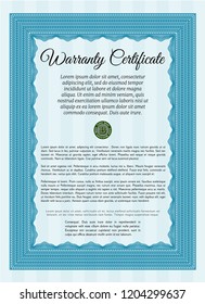 Light blue Vintage Warranty Certificate template. Artistry design. Easy to print. Detailed. 