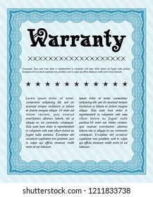 Light blue Vintage Warranty Certificate template. Artistry design. Vector illustration. Easy to print. 