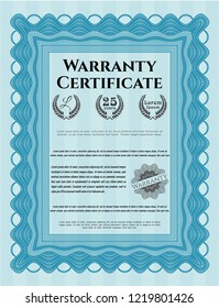 Light blue Vintage Warranty Certificate template. With guilloche pattern. Customizable, Easy to edit and change colors. Good design. 