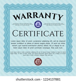 Light blue Vintage Warranty Certificate template. Complex background. Vector illustration. Sophisticated design. 