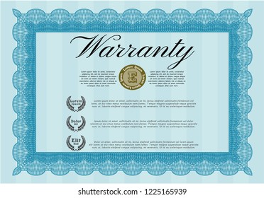 Light blue Vintage Warranty Certificate template. Artistry design. Detailed. With quality background. 