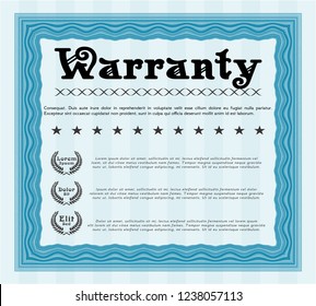 Light blue Vintage Warranty Certificate template. Elegant design. With great quality guilloche pattern. Customizable, Easy to edit and change colors. 
