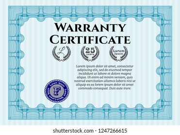 Light blue Vintage Warranty Certificate template. With linear background. Customizable, Easy to edit and change colors. Artistry design. 