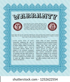 Light blue Vintage Warranty Certificate template. Cordial design. With complex linear background. Vector illustration. 