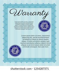Light blue Vintage Warranty Certificate template. With quality background. Money Pattern. Customizable, Easy to edit and change colors. 