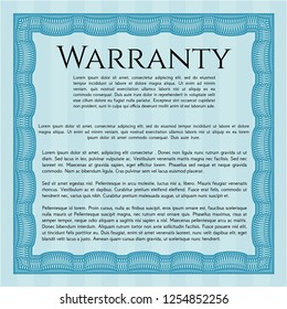 Light blue Vintage Warranty Certificate template. With guilloche pattern and background. Vector illustration. Good design. 
