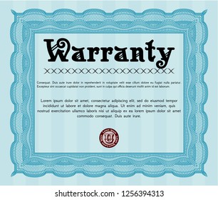 Light blue Vintage Warranty Certificate template. With quality background. Beauty design. Detailed. 