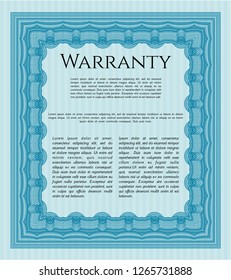 Light blue Vintage Warranty Certificate template. Vector illustration. With linear background. Retro design. 