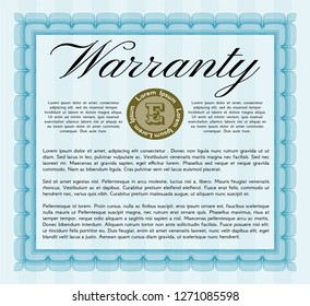 Light blue Vintage Warranty Certificate template. Vector illustration. With linear background. Money Pattern. 