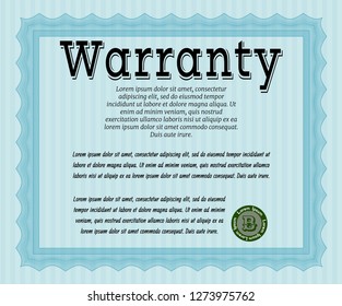 Light blue Vintage Warranty Certificate template. Nice design. With complex linear background. Vector illustration. 