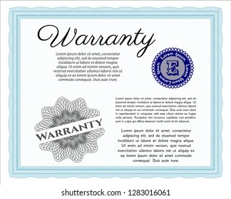 Light blue Vintage Warranty Certificate template. With guilloche pattern. Customizable, Easy to edit and change colors. Sophisticated design. 