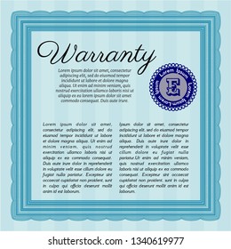 Light blue Vintage Warranty Certificate template. Excellent design. With complex background. Customizable, Easy to edit and change colors. 