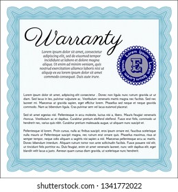 Light blue Vintage Warranty Certificate template. Nice design. With complex background. Detailed. 