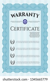 Light blue Vintage Warranty Certificate template. Vector illustration. With quality background. Artistry design. 